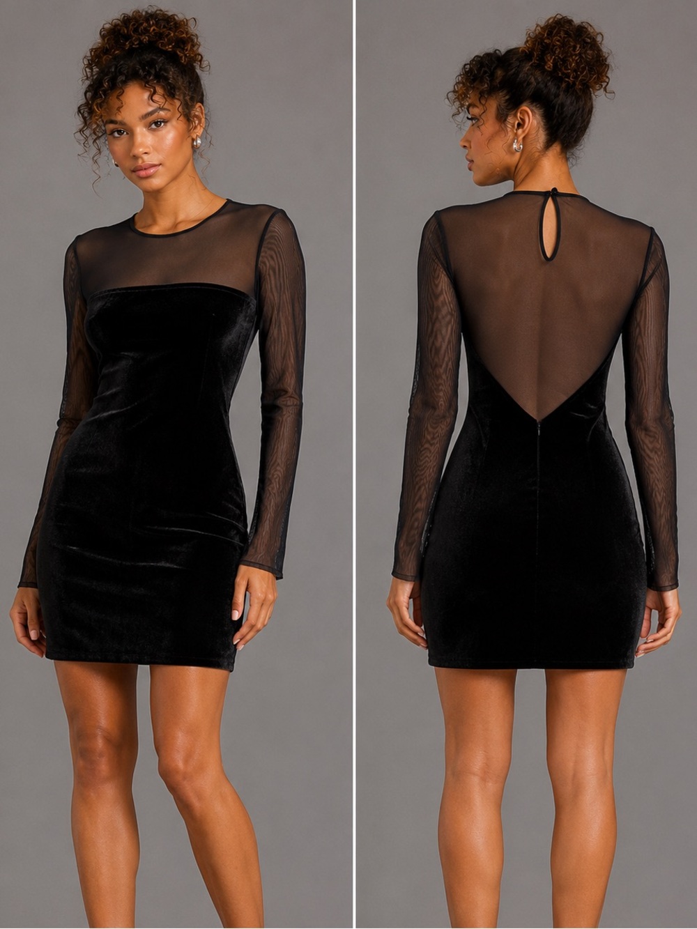 Vtg 90s Ceduxion Velvet Mesh Long Sleeve Bodycon Dress Size M Whimsigoth Goth